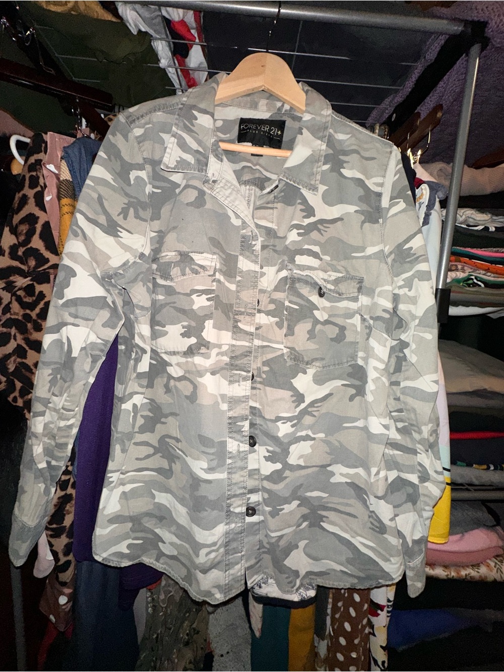 Forever 21 Plus Gray & White Camo Utility Jacket